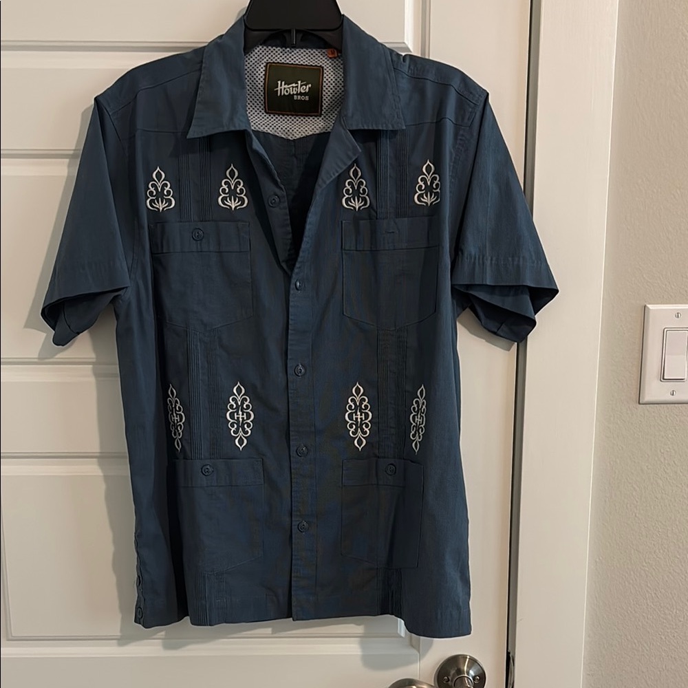Howler Brothers Blue Guayabera Shirt with embroidery